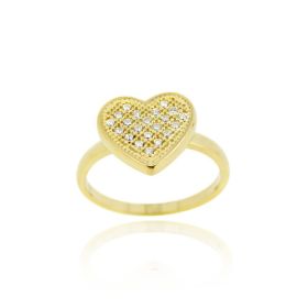 18K Gold over Sterling Silver CZ Micro Pave Heart Ring (SKU: RG11676-5)