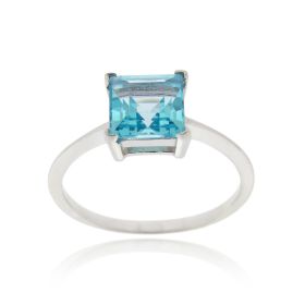 Sterling Silver Swiss Blue Topaz Solitaire Square Ring (SKU: R11887SBT-10)