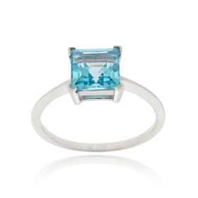 Sterling Silver Swiss Blue Topaz Solitaire Square Ring (SKU: R11887SBT-10)