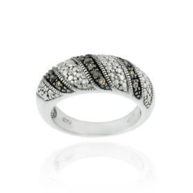 Sterling Silver .11ct TDW Champagne Diamond Swirl Ring (SKU: R11178M6-10)