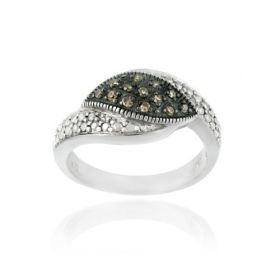 Sterling Silver 1/8ct. TDW Champagne Diamond Pave Ring (SKU: R11175M6-8)