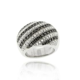 Sterling Silver Black Diamond Accent Striped Band Ring (SKU: R11507M4-8)
