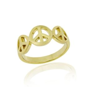 18k Gold over Sterling Silver Triple Peace Signs Ring (SKU: RG10801-6)