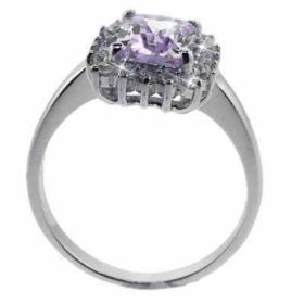 Sterling Silver Lavender and Simulated Diamond CZ Ring (SKU: R1548L-7)