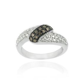 Sterling Silver 1/8ct. TDW Champagne Diamond Wave Ring (SKU: R11174M6-8)