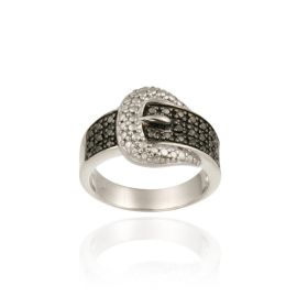 Sterling Silver 1/4CT Black Diamond Belt Buckle Rings (SKU: R12149M4-6)