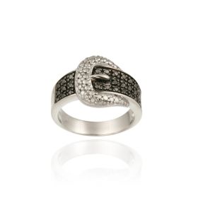 Sterling Silver 1/4CT Black Diamond Belt Buckle Rings (SKU: R12149M4-7)