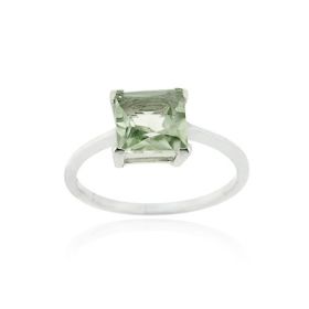 Sterling Silver Green Amethyst Solitaire Square Ring (SKU: R11887GA-9)