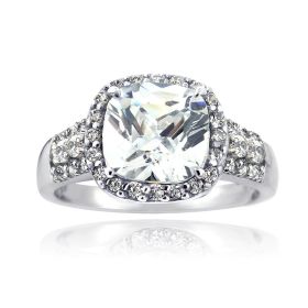 Sterling Silver CZ Square Halo & Three Row Band Ring (SKU: R13722-8)