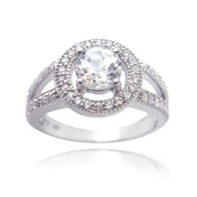 Sterling Silver Created White Sapphire & CZ Halo Ring (SKU: R13498CWS-6)