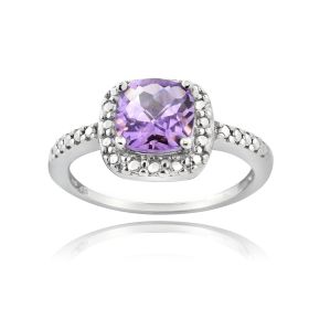 Sterling Silver Amethyst & Diamond Accent Square Ring (SKU: R11679A-10)