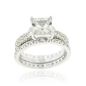 Sterling Silver Square CZ Wedding Engagement Ring Set (SKU: R11869-6)