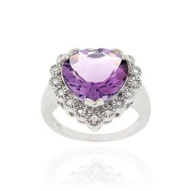 Sterling Silver 5.20ct. TGW Amethyst & CZ Heart Ring (SKU: R11858A-9)