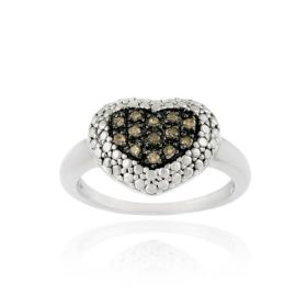 Sterling Silver 1/8ct. TDW Champagne Diamond Heart Ring (SKU: R11177M6-9)