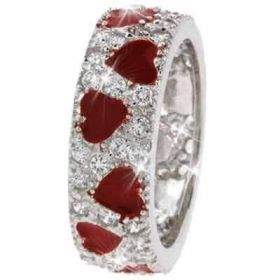 Sterling Silver Red Enamel and Simulated Diamond CZ Ring (SKU: R2640-10)