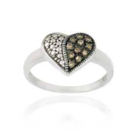 Sterling Silver .11ct. TDW Champagne Diamond Heart Ring (SKU: R11172M6-7)