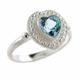 Sterling Silver Bali Bead Genuine Blue Topaz Heart Ring (SKU: R7092BT-6)