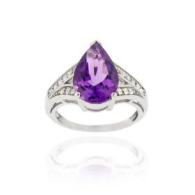 Sterling Silver 4.55ct. TGW Amethyst & CZ Teardrop Ring (SKU: R11859A-5)