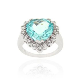 Sterling Silver 7ct. TGW Blue Topaz & CZ Heart Ring (SKU: R11858BT-5)