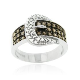 Sterling Silver 1/4CT Champagne Diamond Belt Buckle Ring (SKU: R12149M6-5)