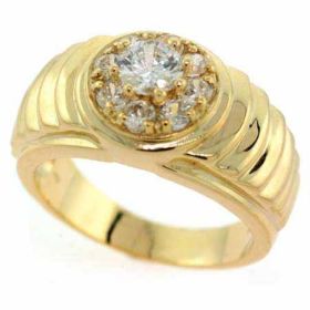 18K Gold over Sterling Silver Designer Inspired CZ Mens Ring (SKU: RG8198-10)