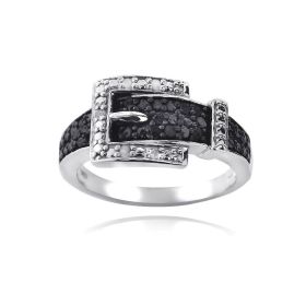 Sterling Silver 1/4ct Black & White Diamond Belt Buckle Ring (SKU: R13793M-7)