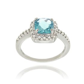 Sterling Silver Swiss Blue Topaz & Diamond Accent Square Ring (SKU: R11679SBT-9)