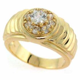 18K Gold over Sterling Silver Designer Inspired CZ Mens Ring (SKU: RG8198-9)