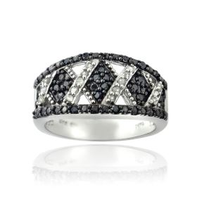 1/2ct Black & White Diamond Criss Cross Silver Tone Band Ring (SKU: RBR13785M-6)