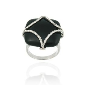 Sterling Silver and Onyx Square with Rope Pattern Frame Ring (SKU: R11294O-8)