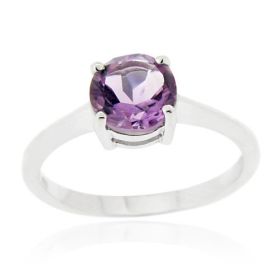 Sterling Silver Amethyst Solitaire Round Ring (SKU: R11886A-8)