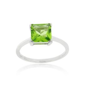 Sterling Silver Peridot Solitaire Square Ring (SKU: R11887PD-8)