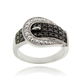 Sterling Silver Black Diamond Accent Buckle Ring (SKU: R12153M4-9)