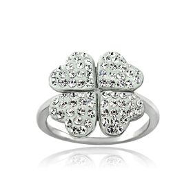 Silver Tone Clear Swarovski Elements Clover Ring (SKU: RBR13861CR-8)