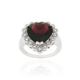 Sterling Silver 6ct. TGW Garnet & CZ Heart Ring (SKU: R11858G-5)