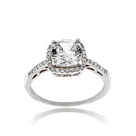 Sterling Silver CZ Square Bridal Engagement Ring (SKU: R12022-8)