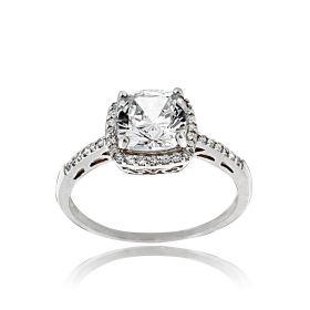 Sterling Silver CZ Square Bridal Engagement Ring (SKU: R12022-10)