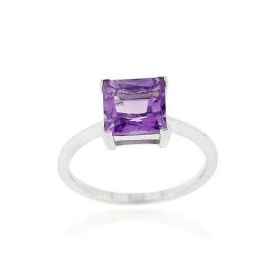Sterling Silver Amethyst Solitaire Square Ring (SKU: R11887A-10)