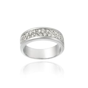 Sterling Silver Two Row CZ Wedding Band Ring (SKU: R11198-6)