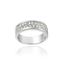 Sterling Silver Two Row CZ Wedding Band Ring (SKU: R11198-9)