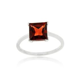 Sterling Silver Garnet Solitaire Square Ring (SKU: R11887G-5)