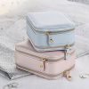 Jewelry Case with Double Zippers and Built-in Mirror Small Size PU Leather for Women and Girls Rings Earrings Necklace Organizer Jewelry Storage Box