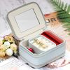 Jewelry Case with Double Zippers and Built-in Mirror Small Size PU Leather for Women and Girls Rings Earrings Necklace Organizer Jewelry Storage Box