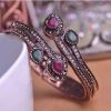 Bangles Pear Cut Charm Bypass for Women Cubic Zirconia CZ Silver Tone Plated Brass