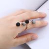 Open Ring with Black and White Resin Stones Womens Fashion