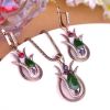 Water Drop Tulip Resin Crystal Necklace and Clip Earrings Set Turkish Vintage Gold Plated Jewelry Set