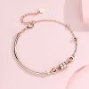 Chain Bracelet Round Charms Half Bar Rose Gold Plated with Lock Adjustable for Women